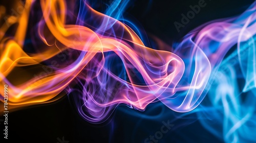 colorful smoke swirling and dancing against a deep black backdrop