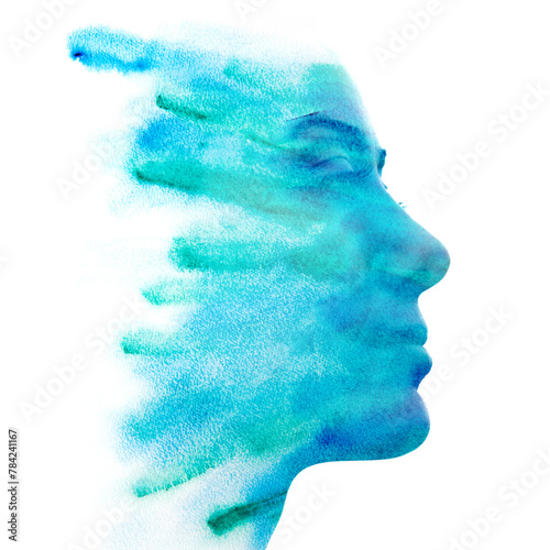 A young woman's profile merged with an abstract painting in a paintography