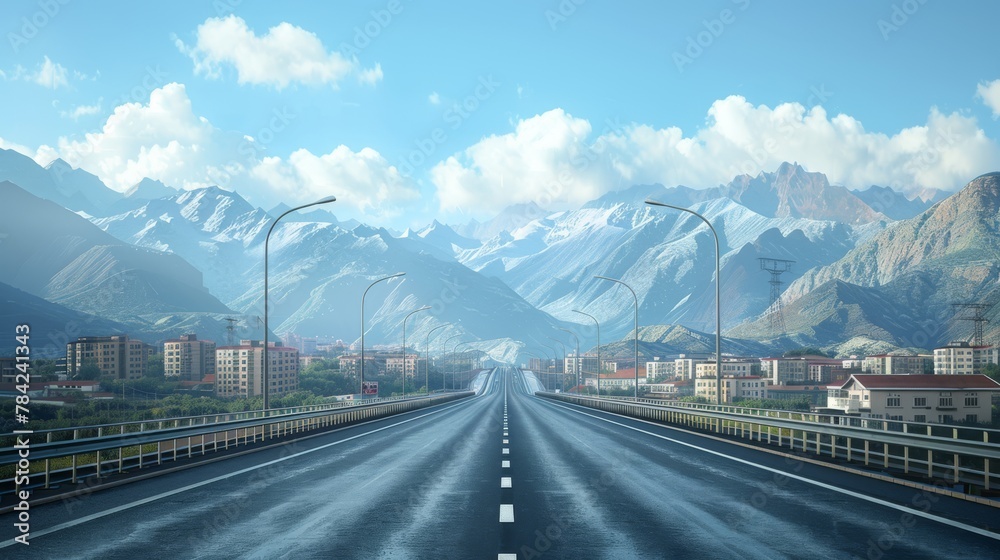 photorealistic highway on town background Generated with Ai tools photorealistic highway on town background Generated with Ai tools
