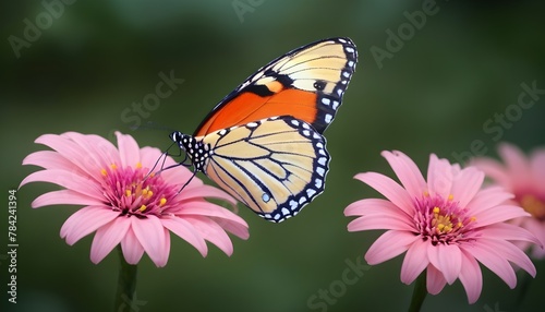 Monarch butterfly -Danaus plexippus- resting on a flowering plant in a butterfly pavilion- Lincoln  Nebraska  United States of Americ