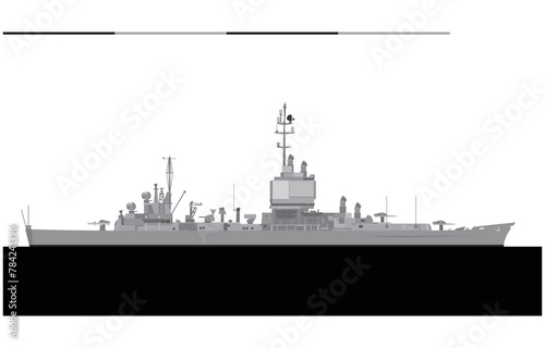USS LONG BEACH CGN-9 1961. United States Navy nuclear powered guided missile cruiser. Vector image for illustrations and infographics.