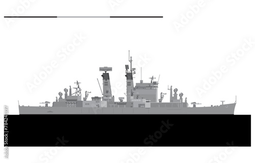 USS ALBANY CG-10 1962. United States Navy guided missile cruiser. Vector image for illustrations and infographics.