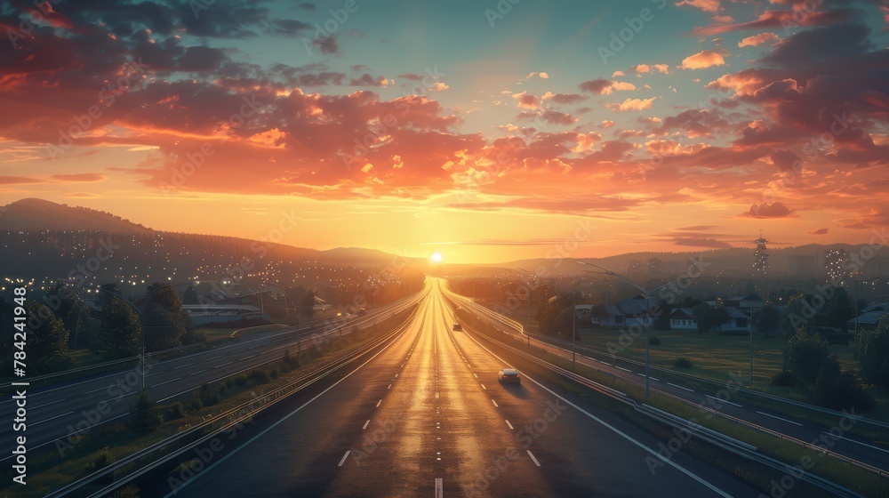 photorealistic highway on town background Generated with Ai tools photorealistic highway on town background Generated with Ai tools