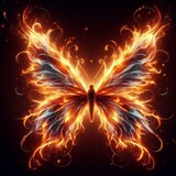 A stunning abstract representation of a butterfly with wings ablaze, set against a dark background.. AI Generation