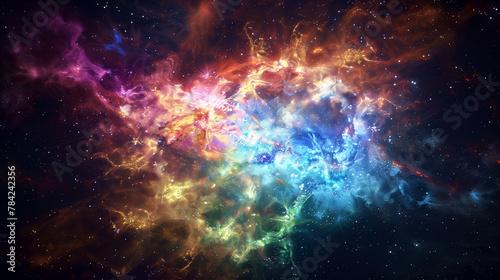 Vibrant Cosmic Nebula and Colorful Starfield in Deep Space