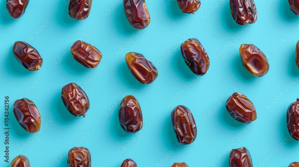 These dates are arranged in a pattern on a bright turquoise backdrop, conveying a sense of order These dates are arranged in a pattern on a bright turquoise backdrop, conveying a sense of order
