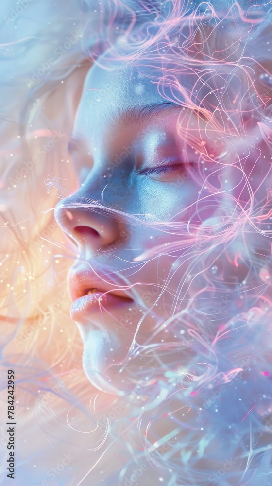 Artistic and ethereal abstract background with vibrant colors and dynamic light forms, suitable for creative concepts