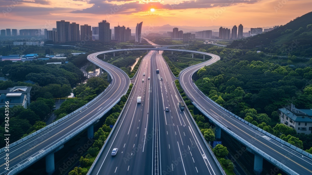 Fototapeta premium photorealistic highway on town background Generated with Ai tools