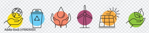 Conservation and sustainability vector thin line icon set, eco-friendly symbols, green concepts, environmental protection, vector illustration.	