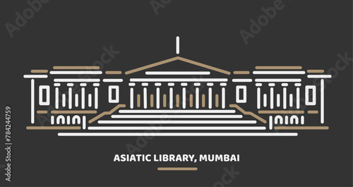 Asiatic Society Library, Mumbai Building vector illustration.