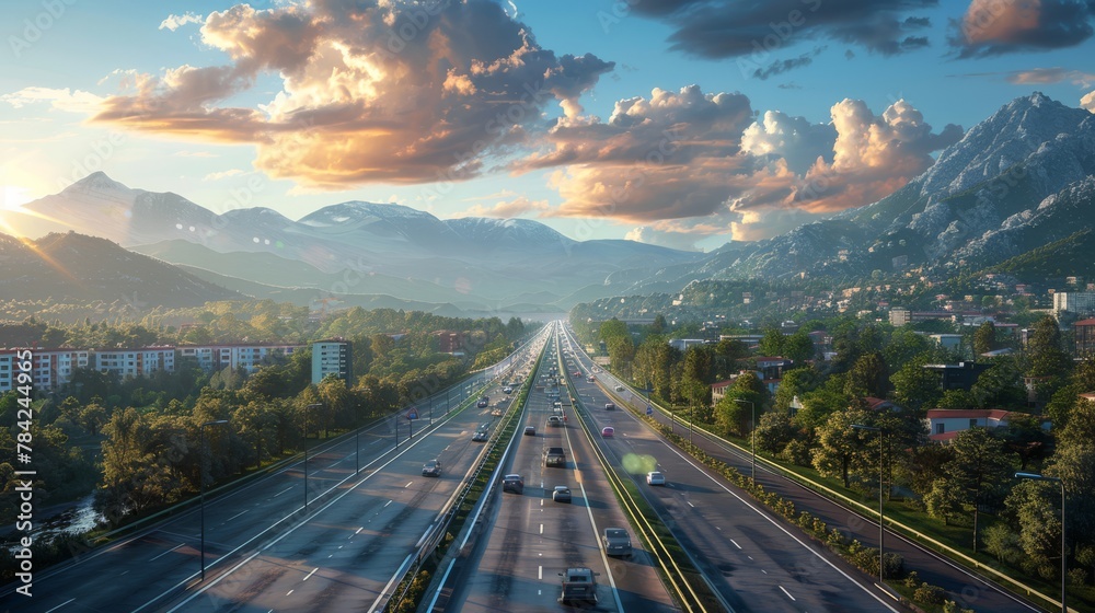 Fototapeta premium photorealistic highway on town background Generated with Ai tools