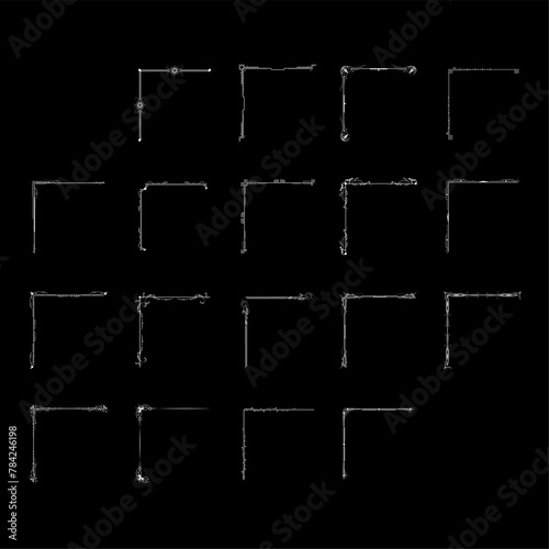 Set Hand Draw Of Corners Different Shapes Flower Decoration Vector Design Doodle Sketch Style For Wedding And Banner