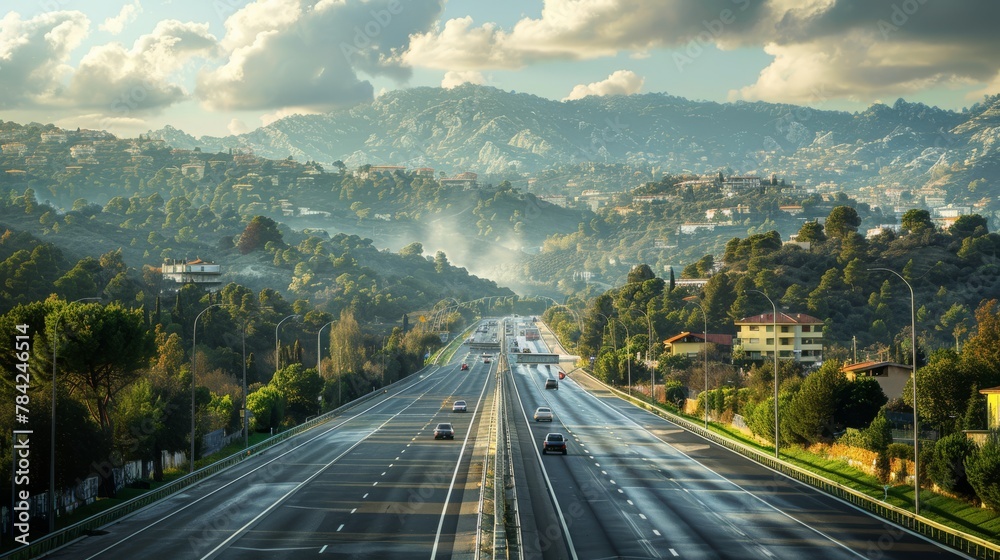 Fototapeta premium photorealistic highway on town background Generated with Ai tools