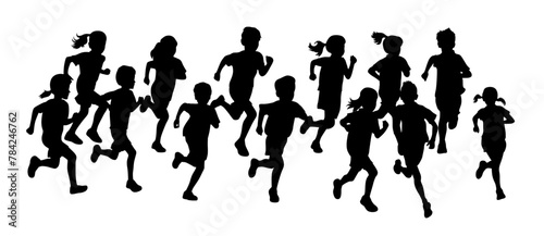 Kids running silhouette, children running, children silhouettes running