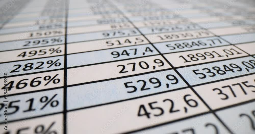 Closeup of table with numbers and percentages