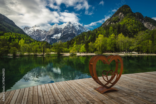 Symbol of the love on the wooden pier, Lake Jasna