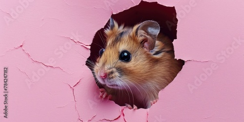 Close up view picture of the hollow pink hole on the the wall that show the hamster stay inside the wall that has been made from some material yet still can break to look through other side. AIGX03. © Summit Art Creations