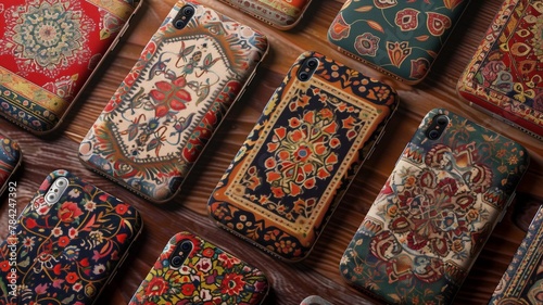 A stunning collection of phone covers adorned with intricate boho-style patterns, each design featuring a unique combination of vintage decorative elements.
