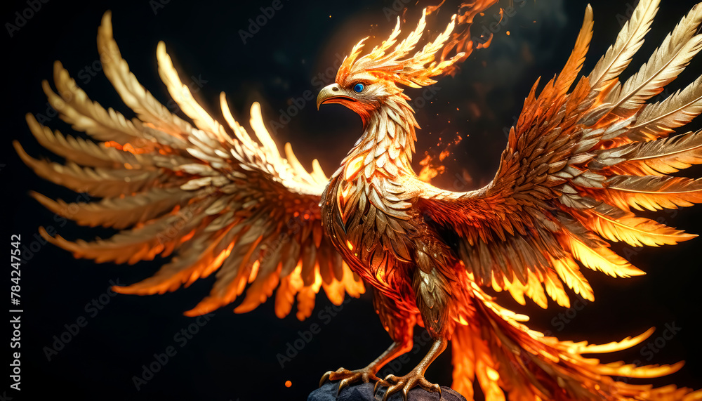 Obraz premium The Phoenix bird, rising from the ashes, is a fiery legendary bird