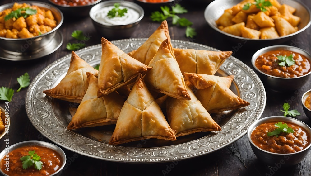 Samosa-with-dishes Samosa-with-dishes