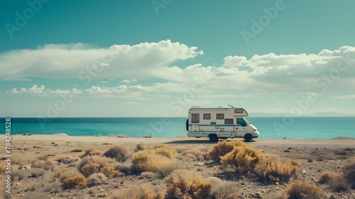Generative AI : Family vacation travel RV, holiday trip in motorhome, 