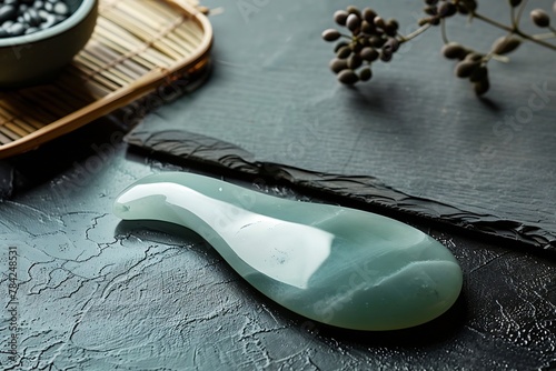 Generative AI : Gua Sha massage tool made of jade. hinese medical traditional tool Guasha made from jade photo
