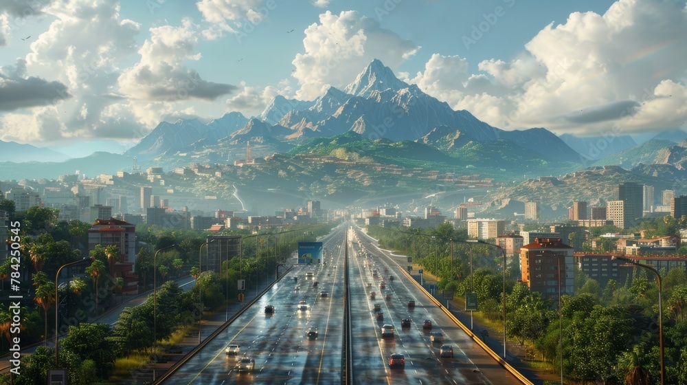 photorealistic highway on town background Generated with Ai tools