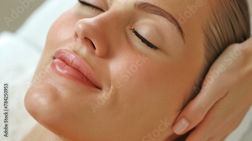 Relaxed woman being given skin care.