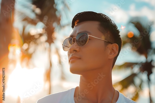 Generative AI : Portrait of handsome asian man wearing sunglasses
