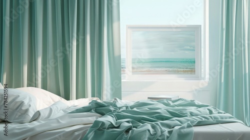 Modern bed with large window and curtain design 