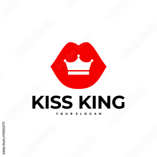 KISS KING CROWN LIPS LOGO NEGATIVE SPACE VECTOR ICON ILLUSTRATION
