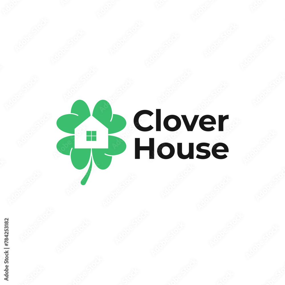 CLOVER HOUSE LEAF LOVE LOGO VECTOR ICON ILLUSTRATION CLOVER HOUSE LEAF LOVE LOGO VECTOR ICON ILLUSTRATION
