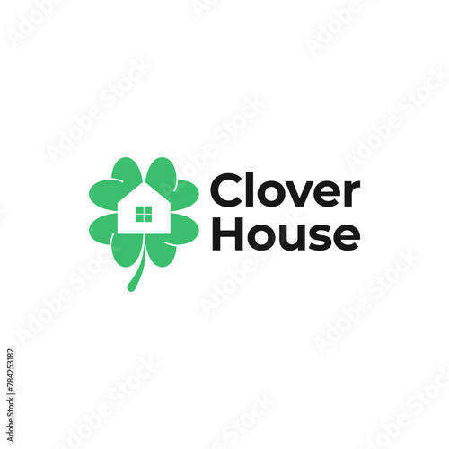 CLOVER HOUSE LEAF LOVE LOGO VECTOR ICON ILLUSTRATION