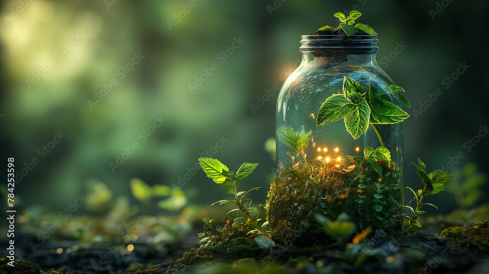 realistic Jar emerging out of green planet earth realistic Jar emerging out of green planet earth