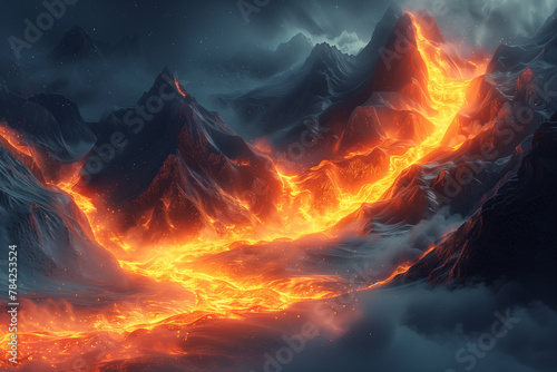 Fiery mountain amidst clouds natural wallpaper background