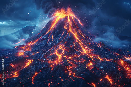 Volcano erupting in night sky natural wallpaper background photo