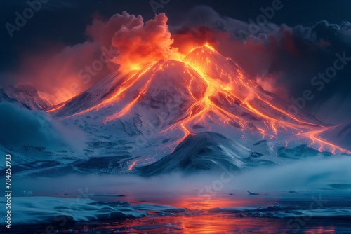 Mountain engulfed in red and orange smoke natural wallpaper background
