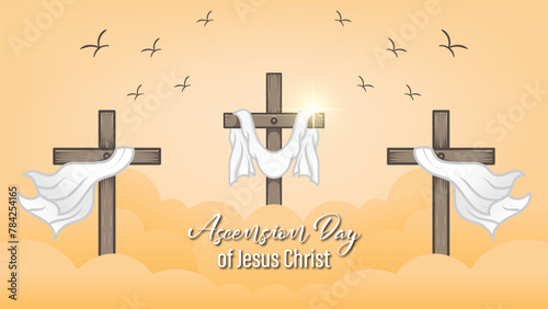 vector design of the ascension of Jesus the Messiah, celebration of Christians. with the clouds of heaven and the holy cross