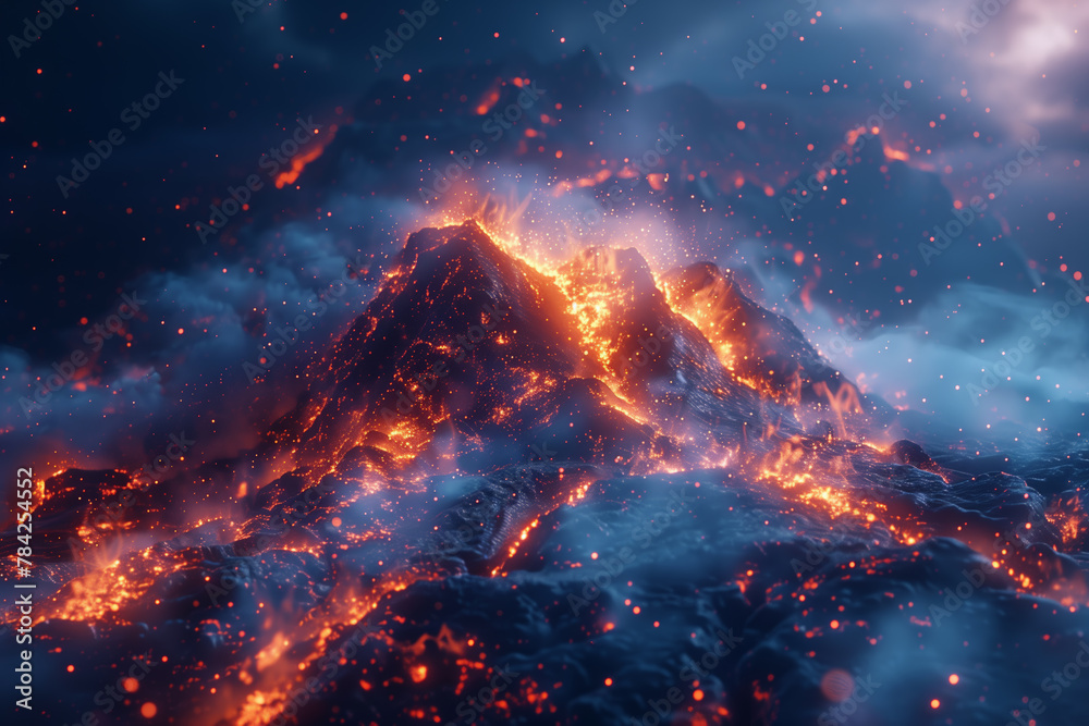 Mountain engulfed in fire and lava natural wallpaper background