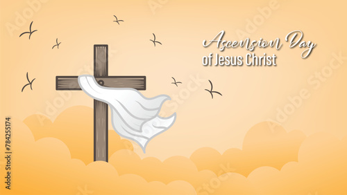 vector design of the ascension of Jesus the Messiah, celebration of Christians. with the clouds of heaven and the holy cross