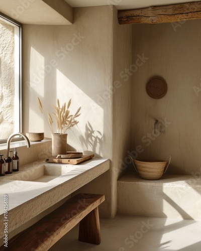 Zen-Inspired Bathroom Design with Earthy Textures and Warm Natural Light