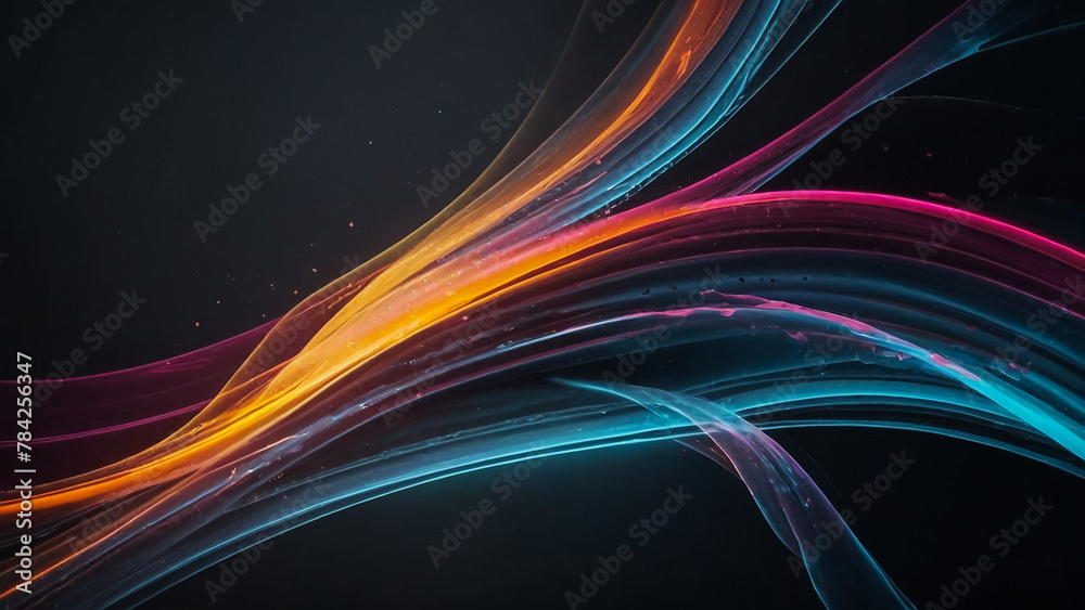 Abstract modern gray background with flowing neon bright fluid lines. Light lines, bright accent background. Acrylic fluid abstract.