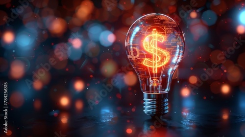Business and Strategy: A 3D vector illustration of a lightbulb with a dollar sign filament