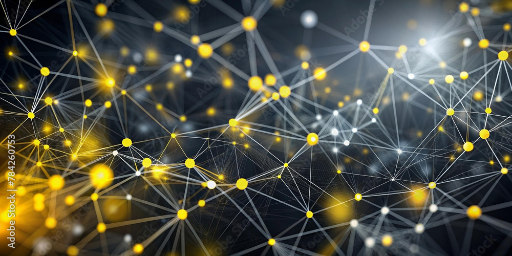 Obraz premium abstract dark grey and bold yellow virtual network technology background