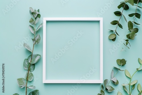 creative layout, Space ,with white square frame, flat lay