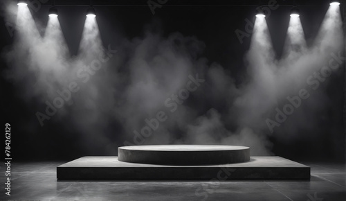 smoke and spotlight on stage. black background