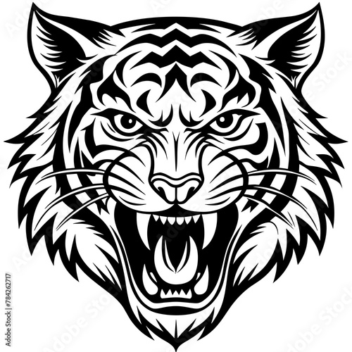Fierce Tiger in Black and White Vector Illustration