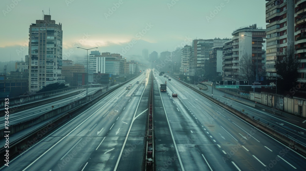 Obraz premium photorealistic highway on town background Generated with Ai tools