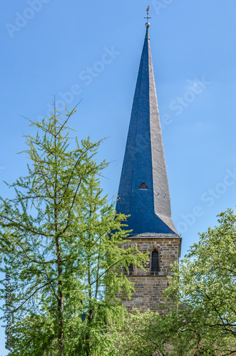 church steeple with blue sky, essen, Germany 