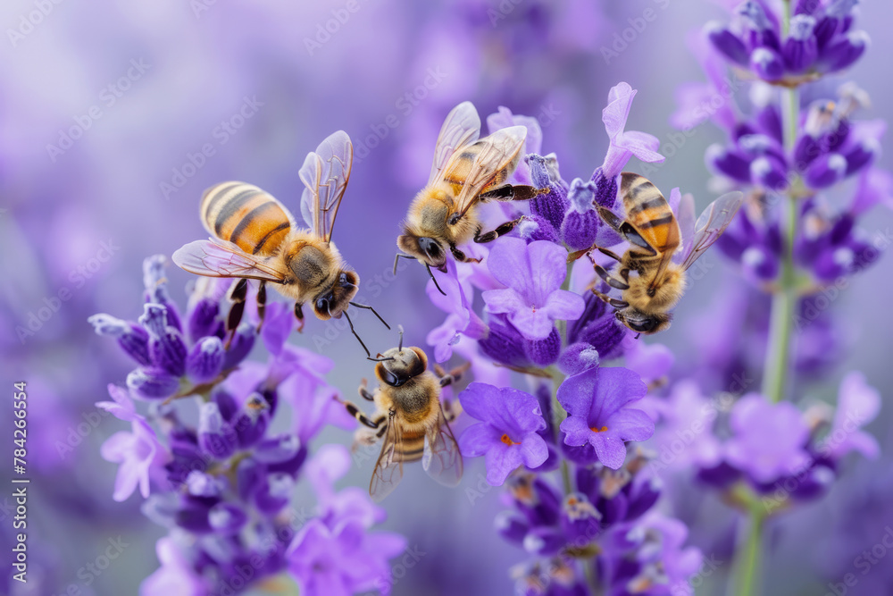 Bees on Lavender Flowers in Natural Light